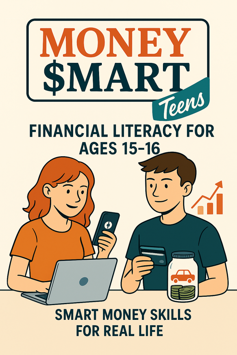 Money Smart Teens Book Cover Promotional graphic for financial literacy programme for teens aged 15-16.